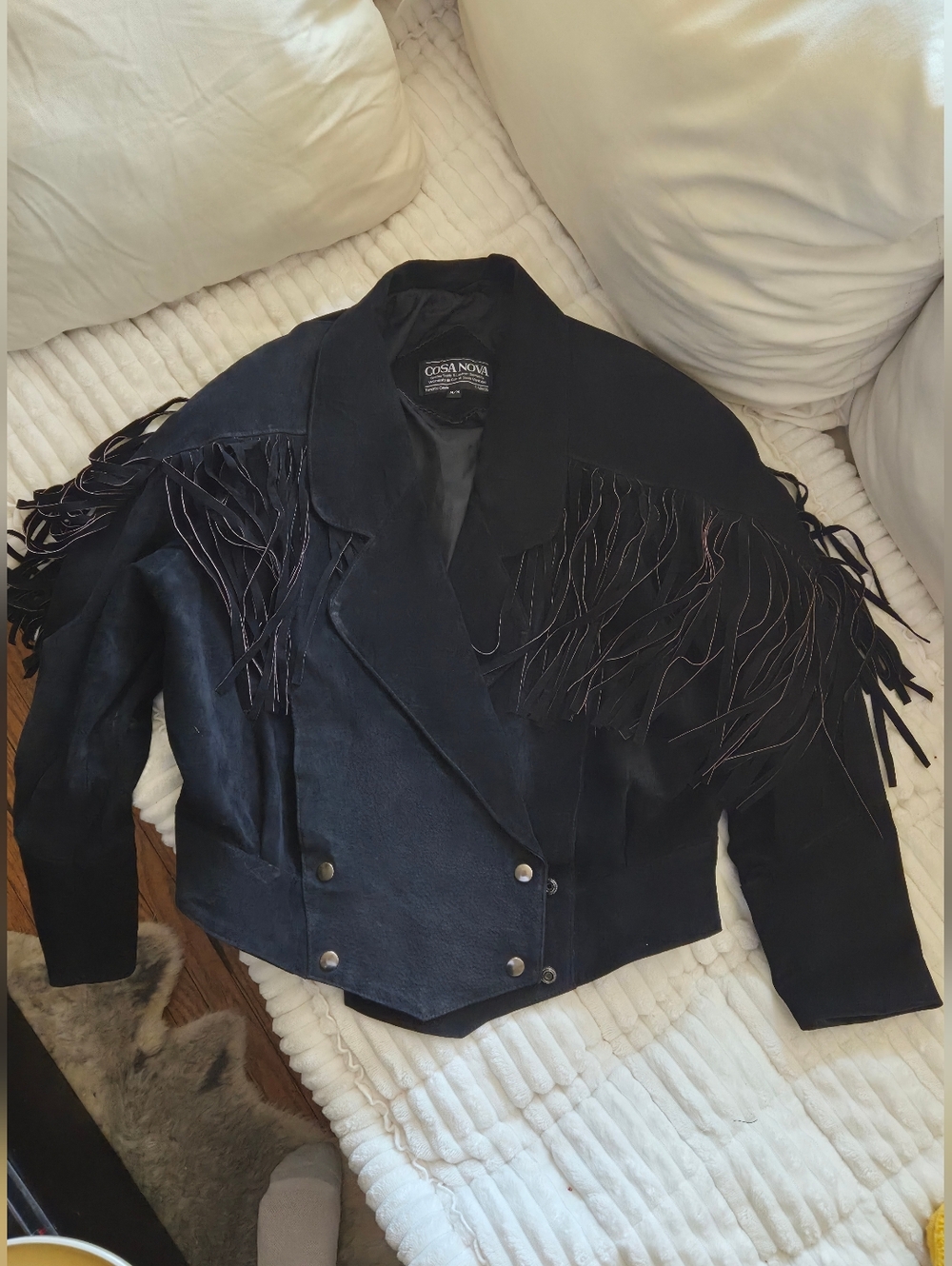 Vintage 80s Suede Fringe Jacket Black Western Cosa Nova Leather M